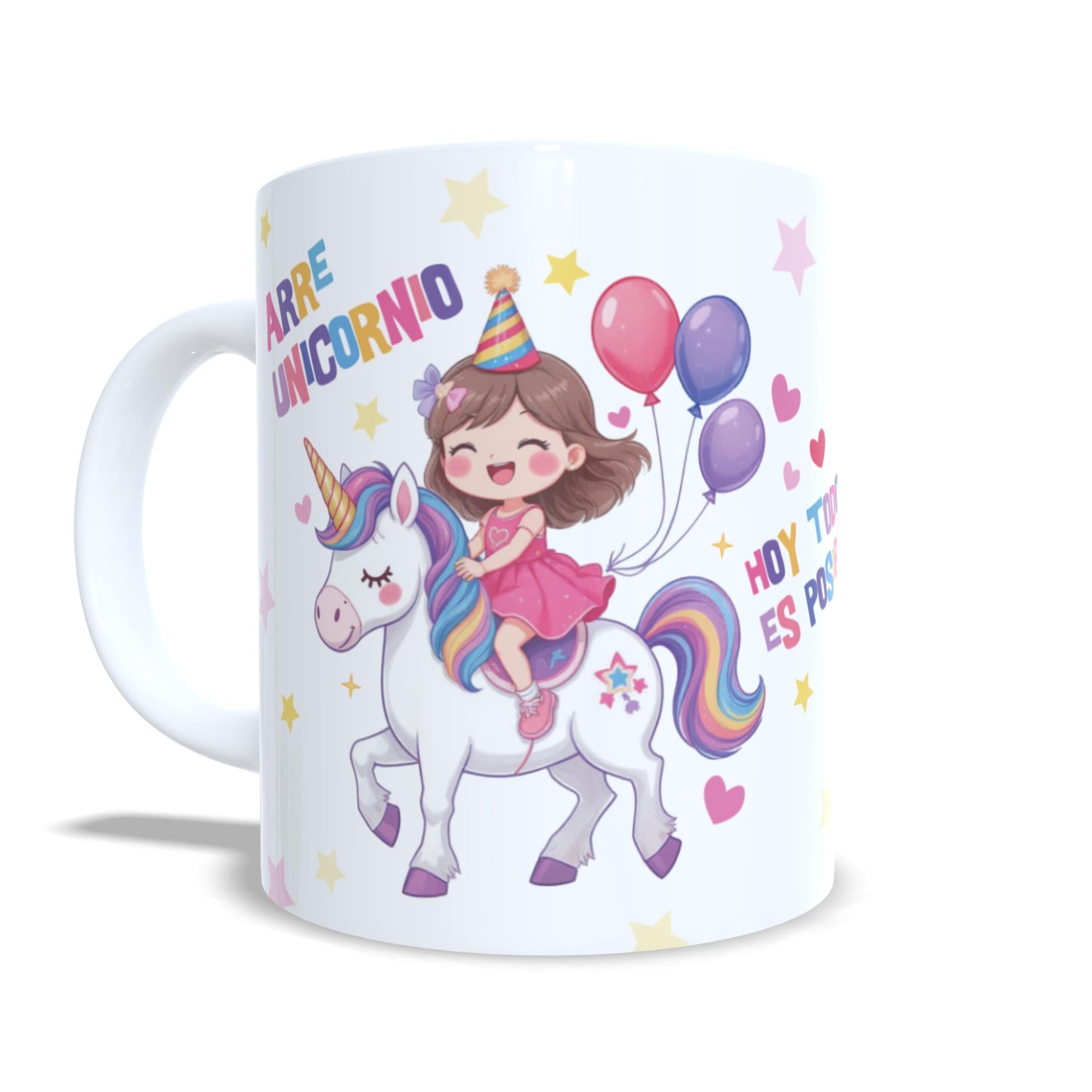 Niña encima de unicornio con globos cumpleaños - Taza infantil