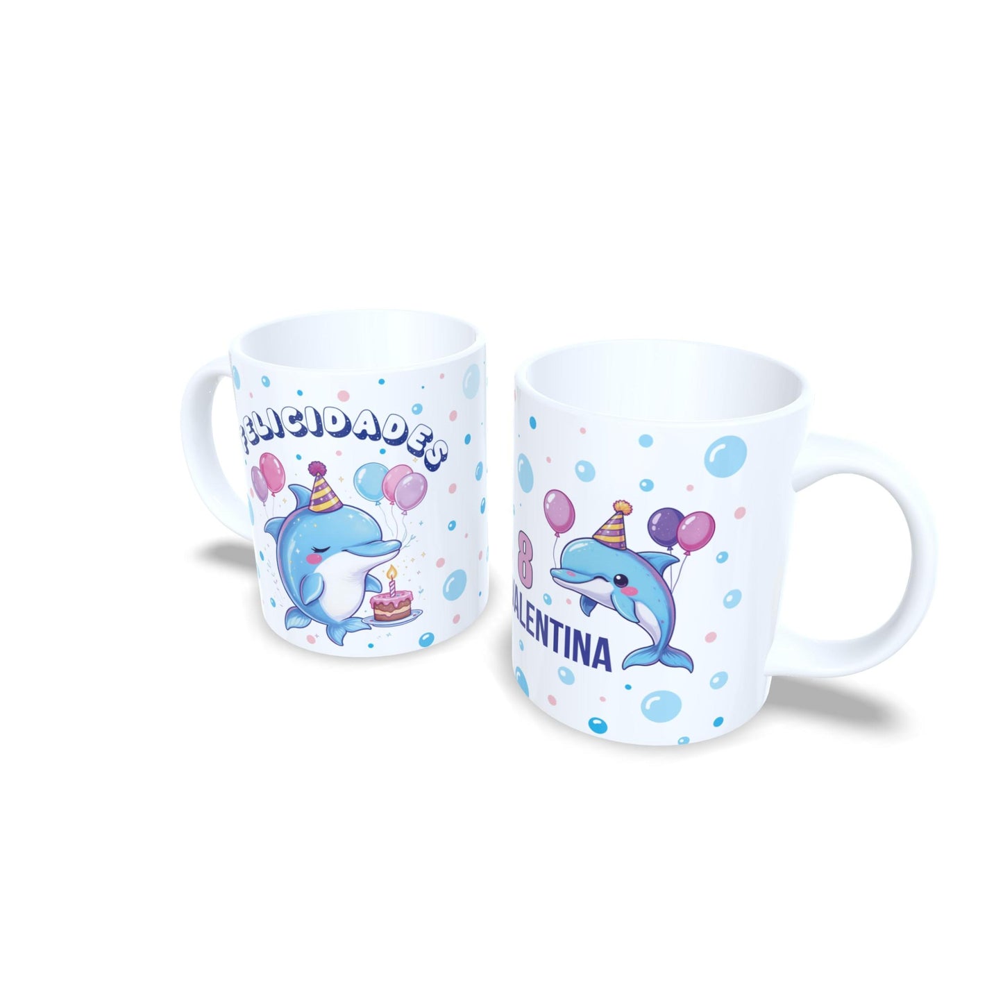 Cumpleaños delfin felicitacion - Taza nombre y edad