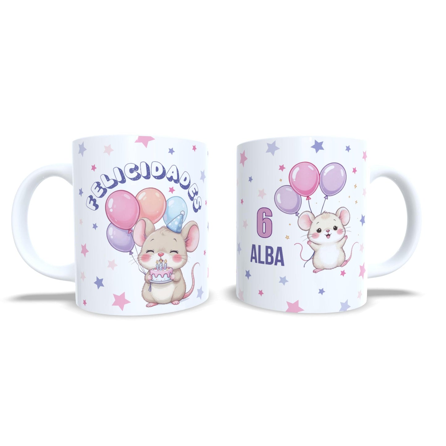 Cumpleaños ratoncito felicidades - Taza con nombre y edad raton