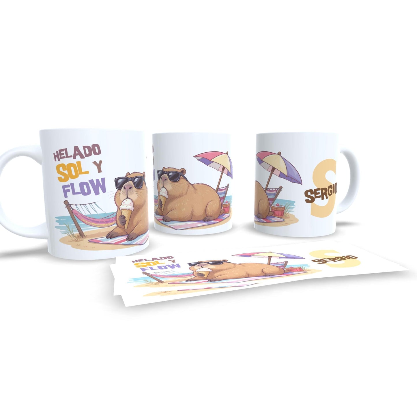 Helado, sol y flow capibara - Taza personalizada nombre