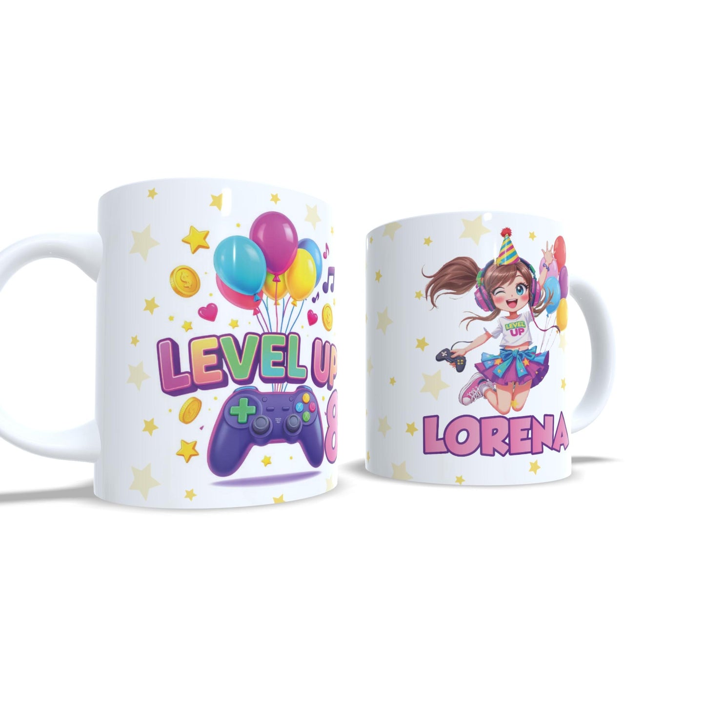 Cumpleaños Level up gamer videojuegos version niña taza