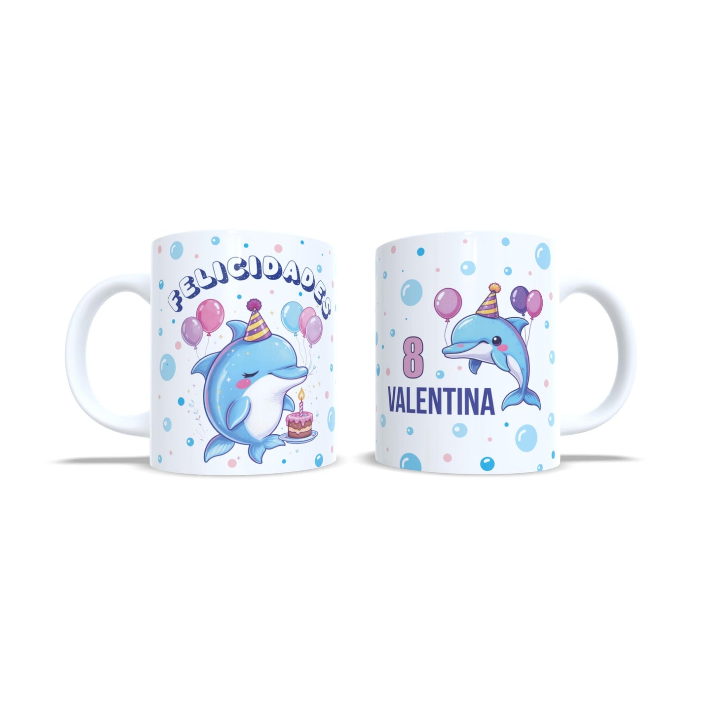 Cumpleaños delfin felicitacion - Taza nombre y edad
