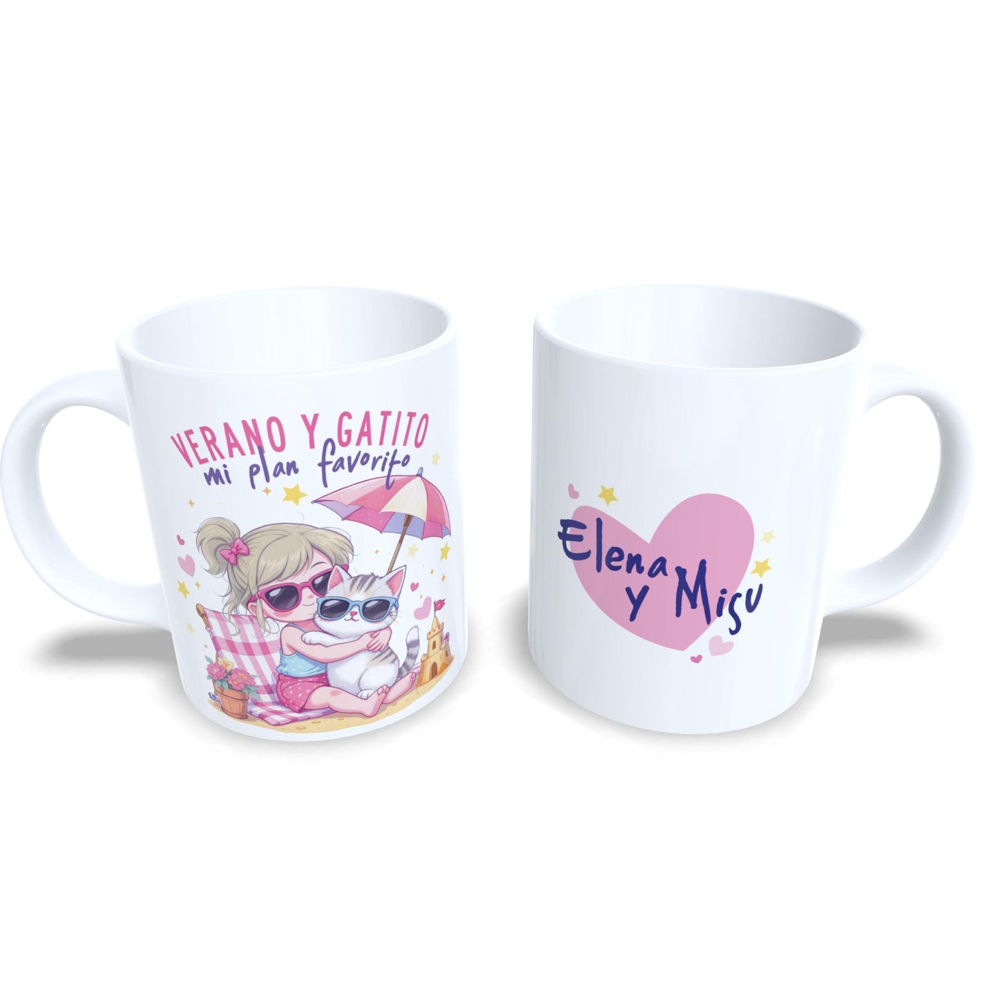 Verano y gatito mi plan favorito - Niña rubia gato - Taza personalizada