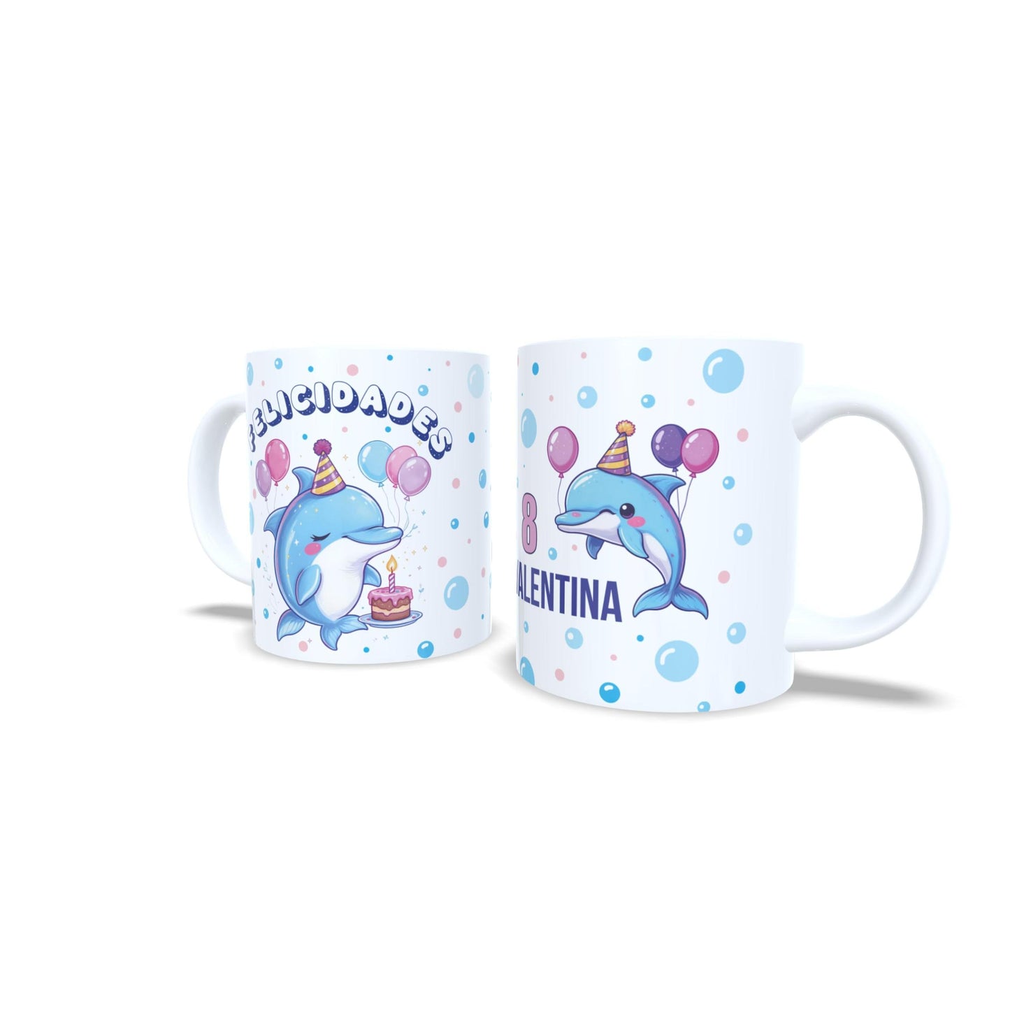 Cumpleaños delfin felicitacion - Taza nombre y edad