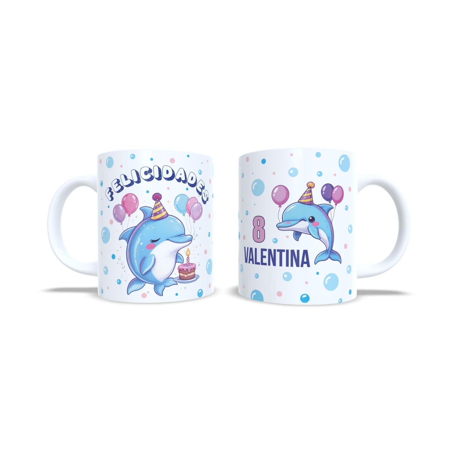 Cumpleaños delfin felicitacion - Taza nombre y edad