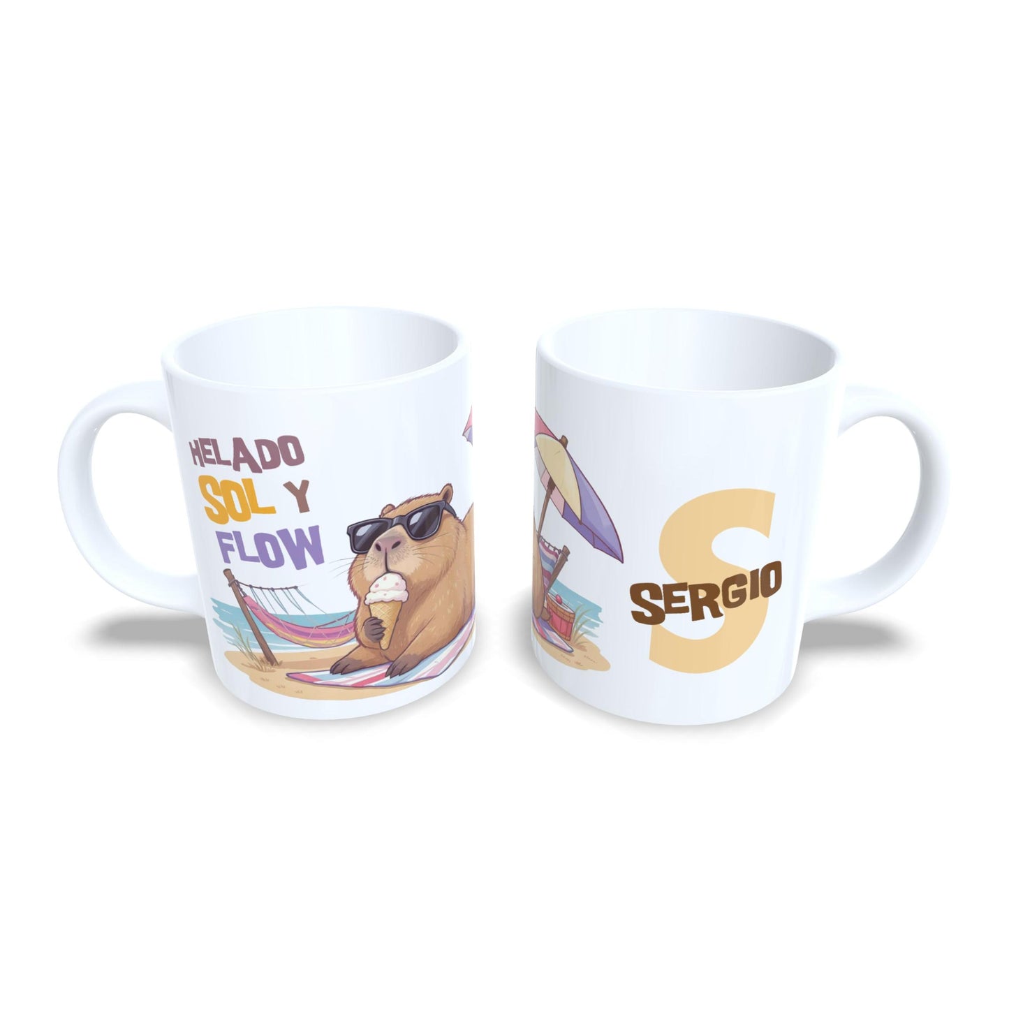 Helado, sol y flow capibara - Taza personalizada nombre