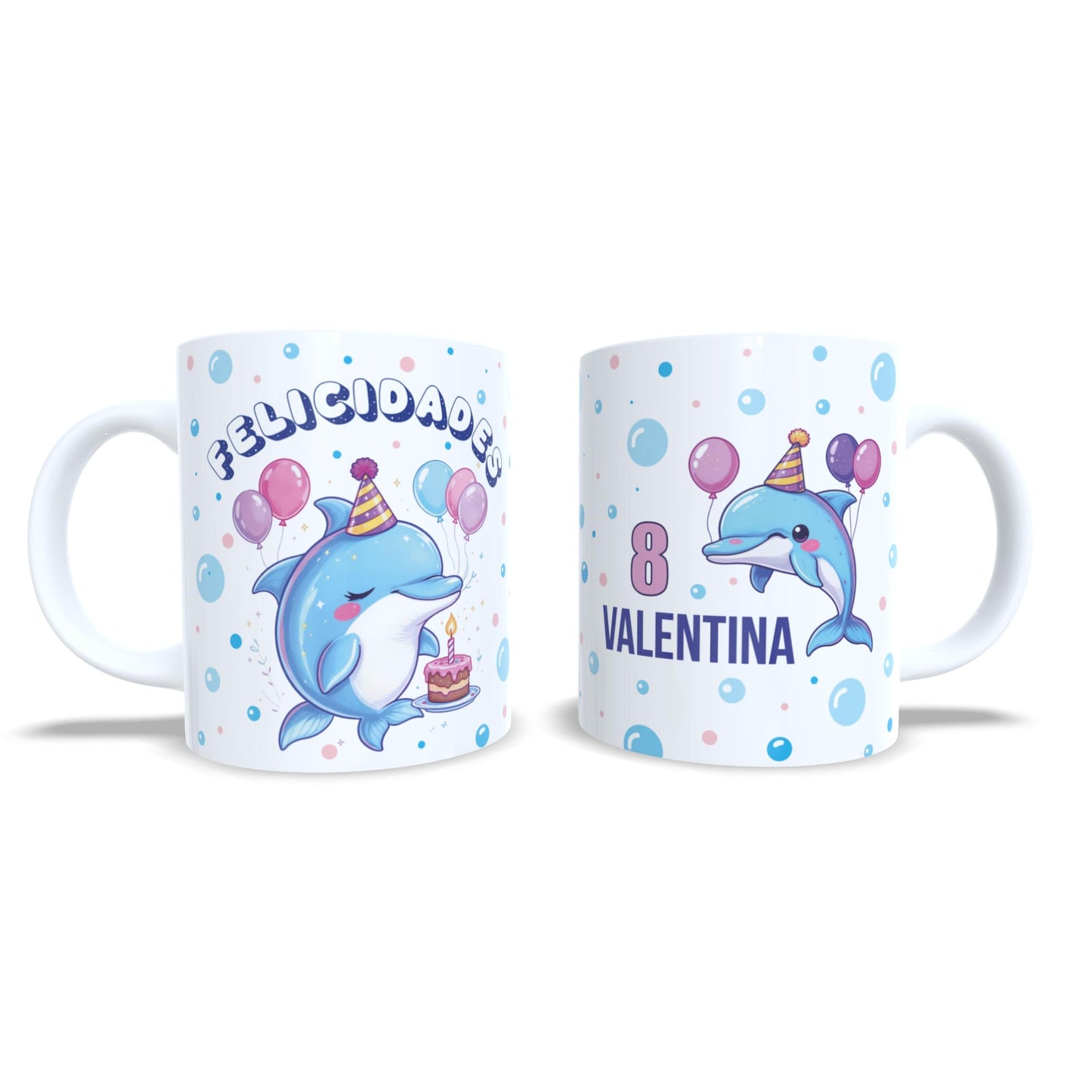 Cumpleaños delfin felicitacion - Taza nombre y edad