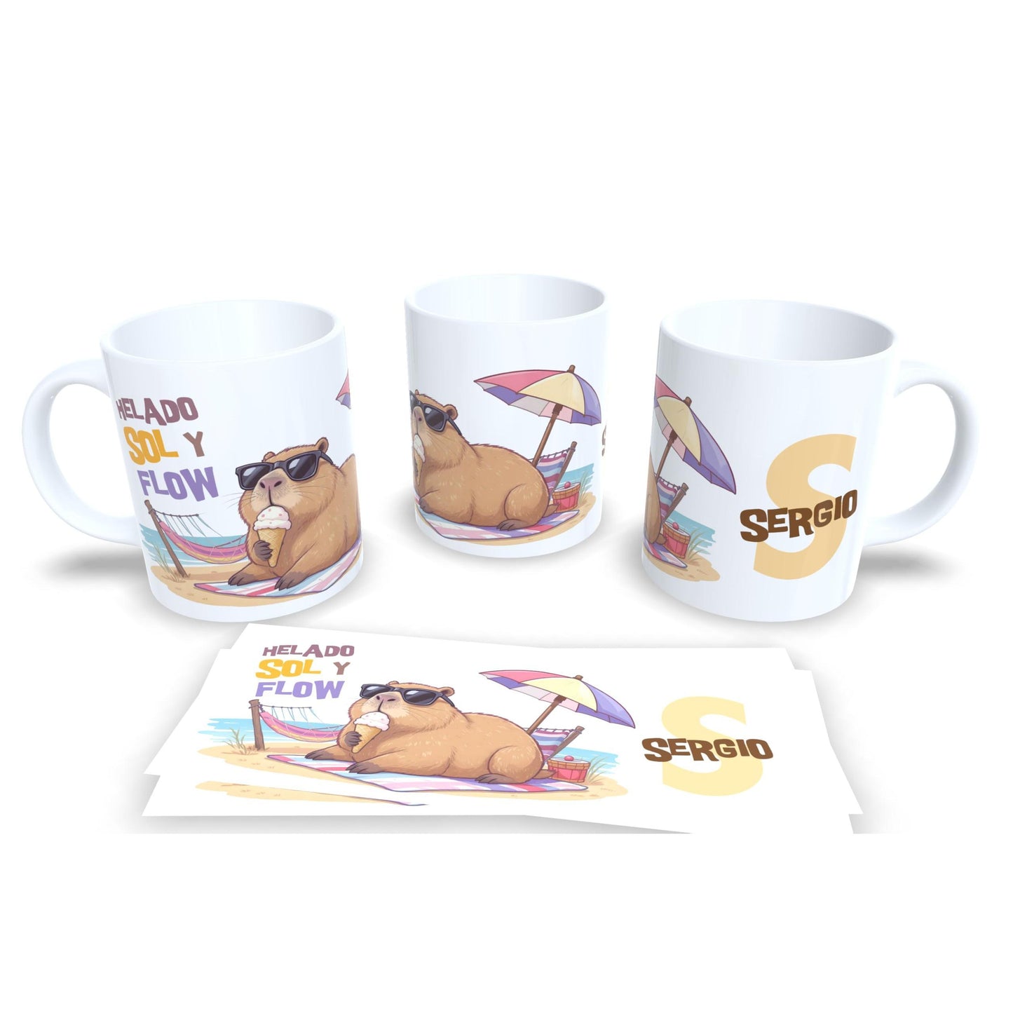 Helado, sol y flow capibara - Taza personalizada nombre