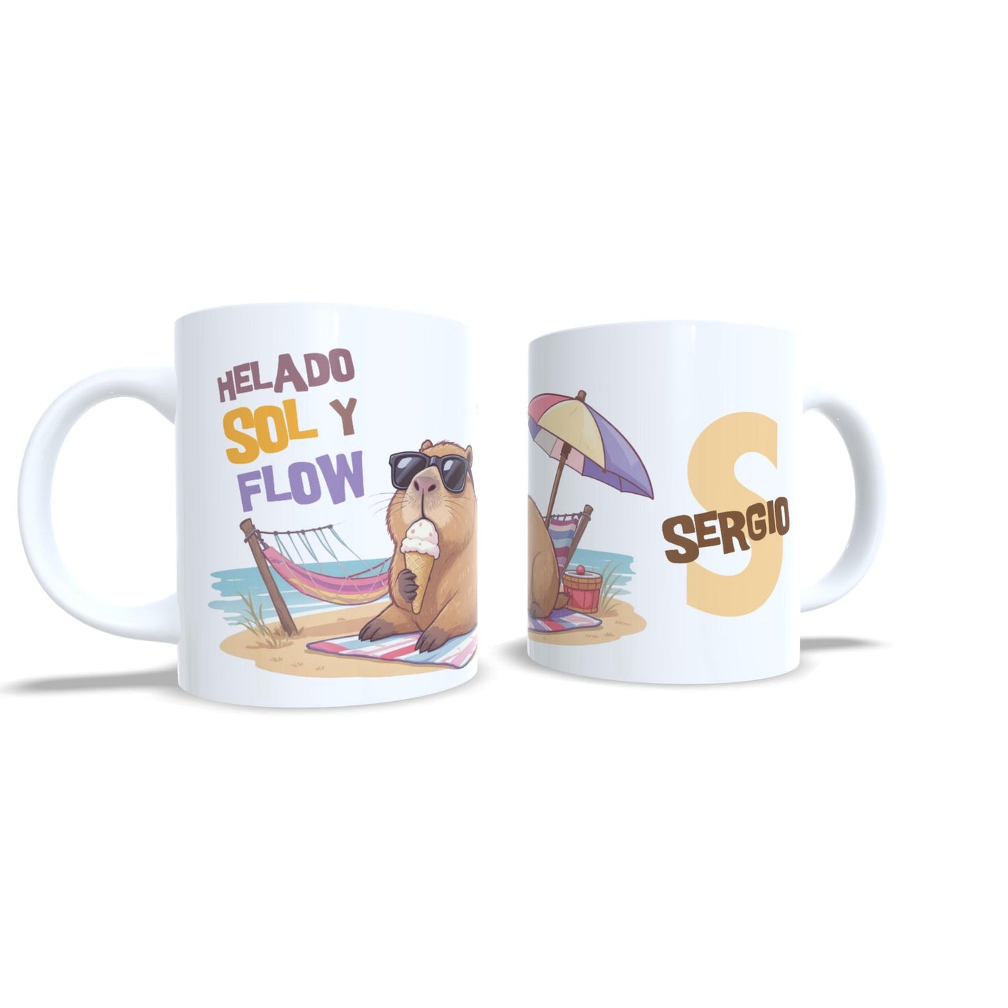 Helado, sol y flow capibara - Taza personalizada nombre