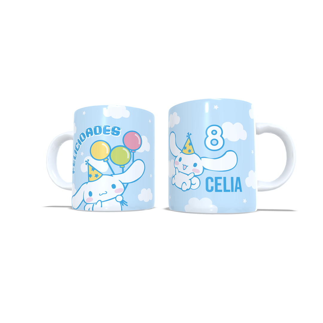 Cumpleaños Cinnamoroll felicitacion - Taza nombre y edad