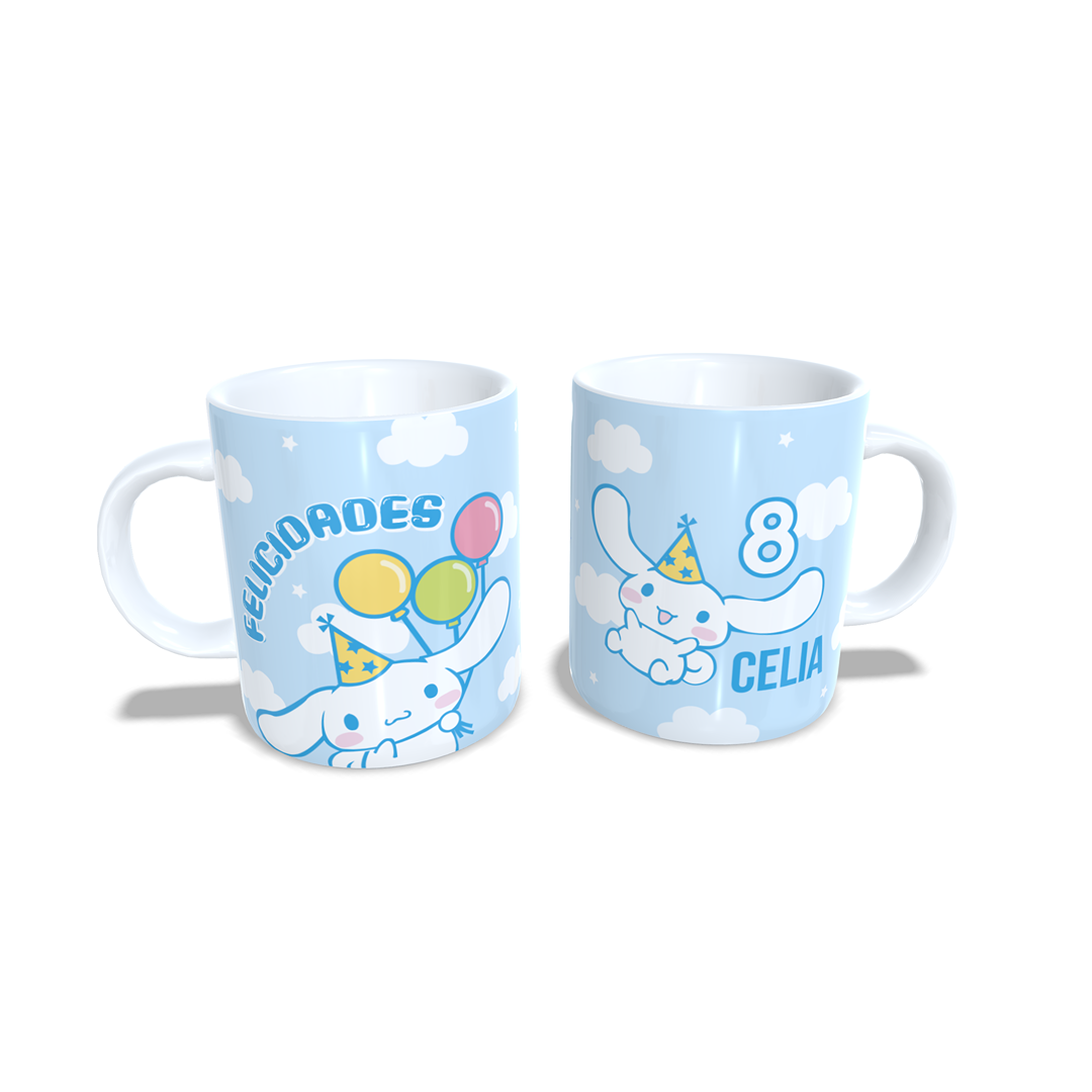 Cumpleaños Cinnamoroll felicitacion - Taza nombre y edad