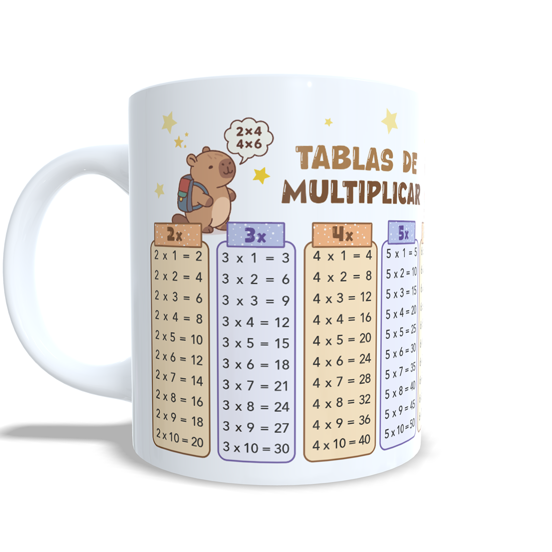 Taza tablas de multiplicar con nombre (Capibara)