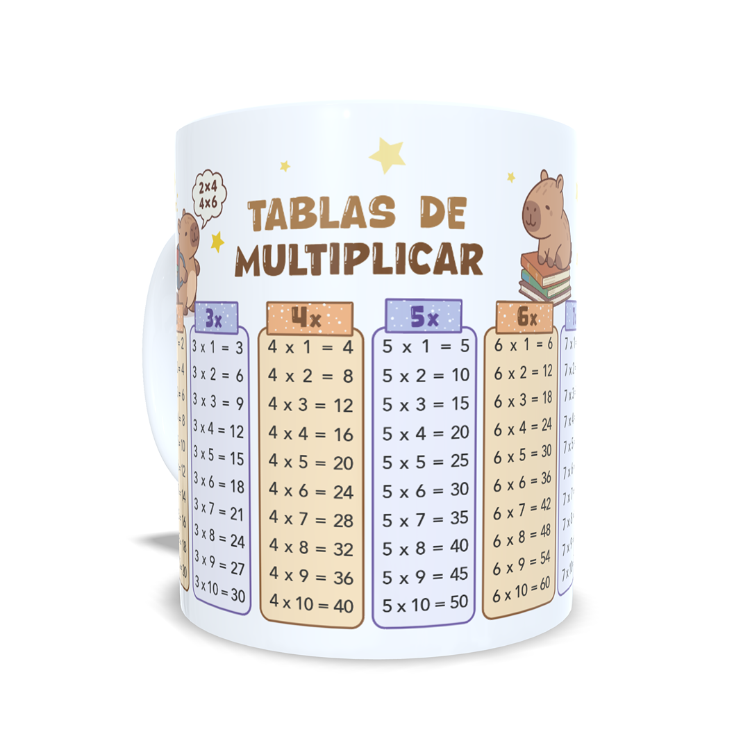 Taza tablas de multiplicar con nombre (Capibara)