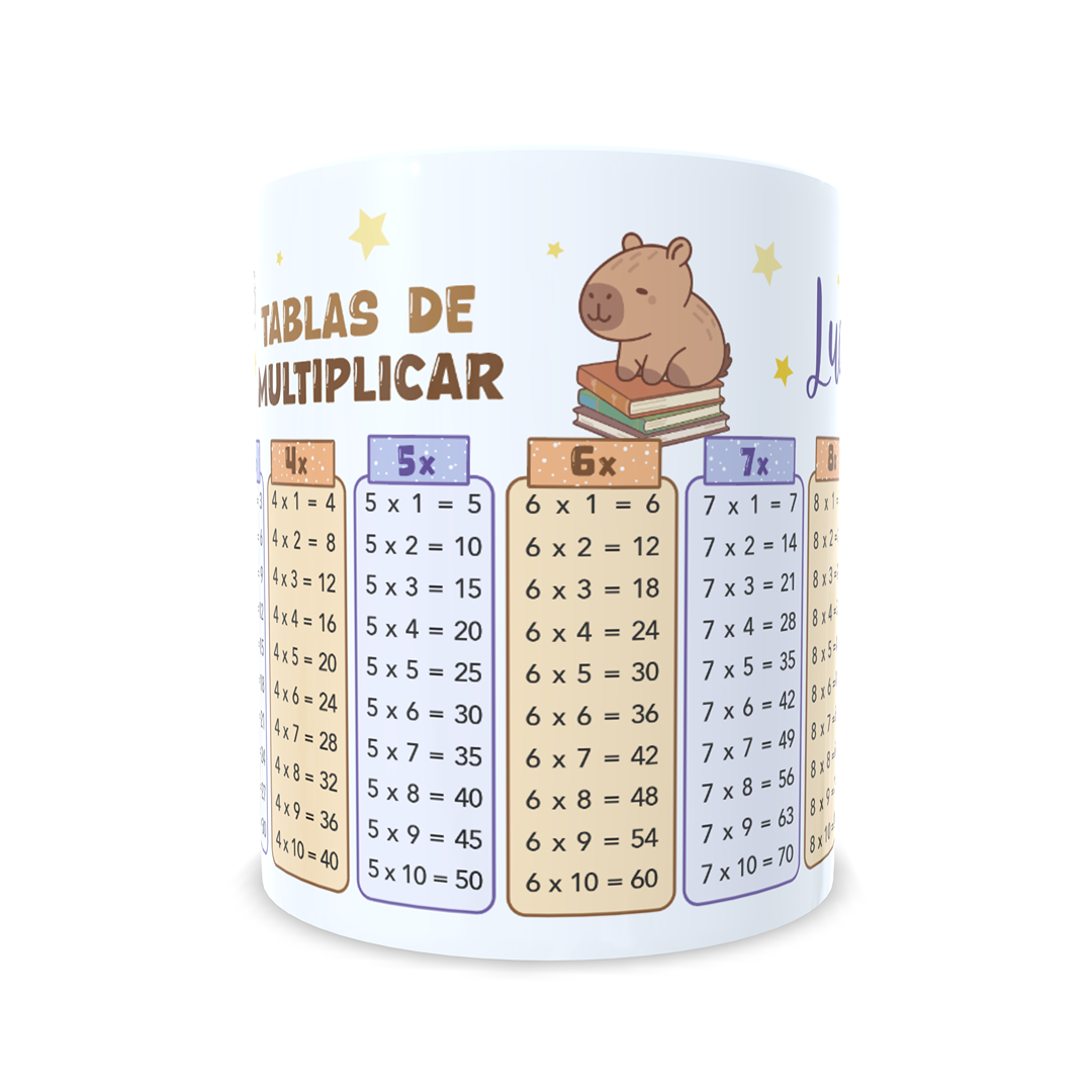 Taza tablas de multiplicar con nombre (Capibara)