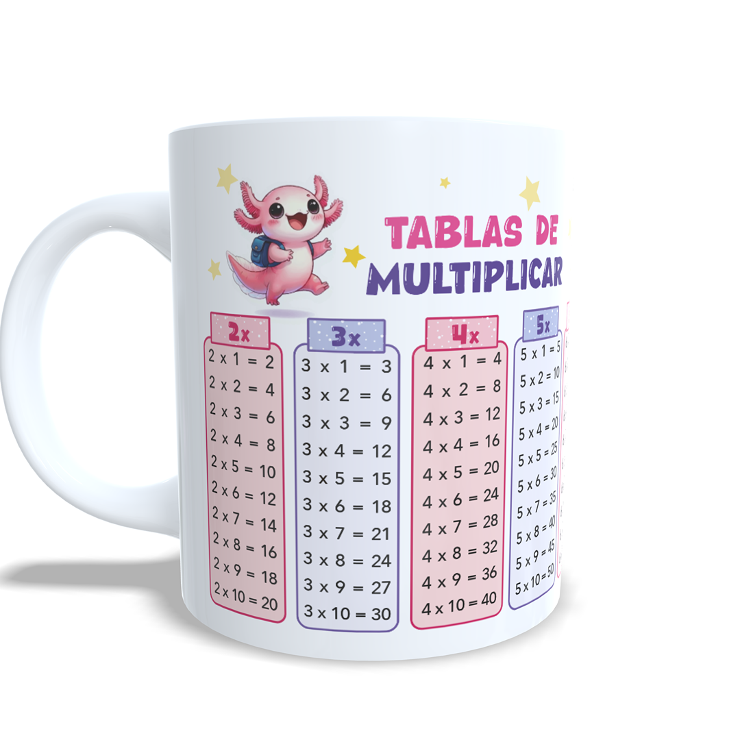 Taza tablas de multiplicar con nombre - Ajolote Axolotl