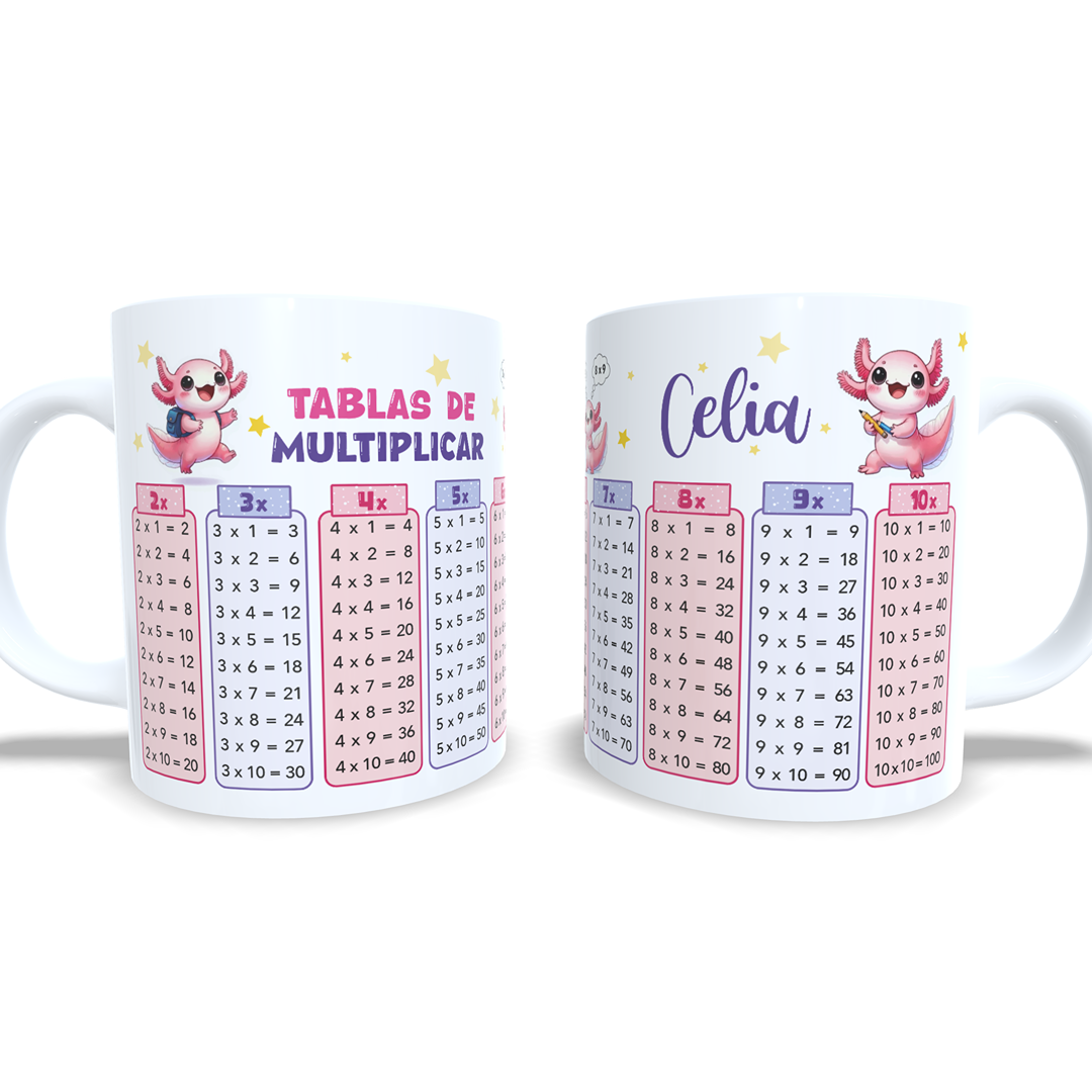 Taza tablas de multiplicar con nombre - Ajolote Axolotl