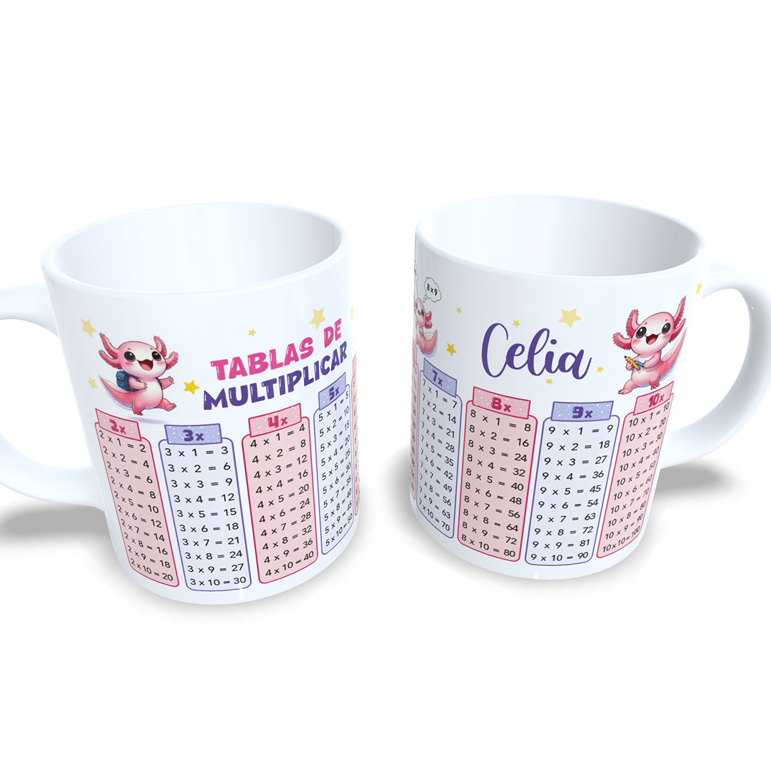 Taza tablas de multiplicar con nombre - Ajolote Axolotl