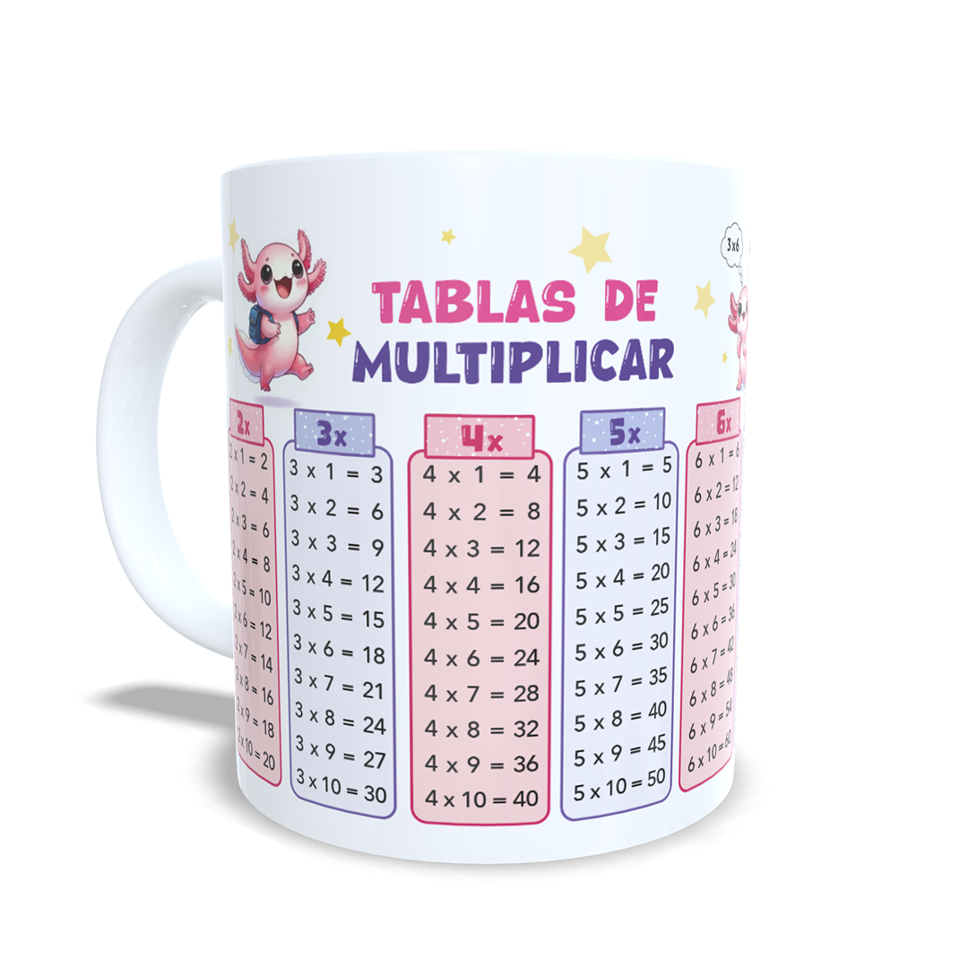 Taza tablas de multiplicar con nombre - Ajolote Axolotl
