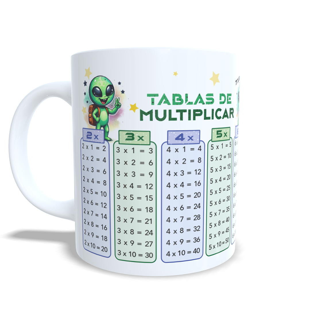 Taza tablas de multiplicar con nombre - Alien Marciano Extraterrestre