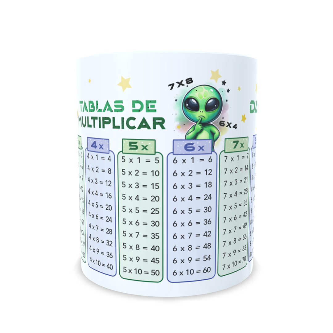 Taza tablas de multiplicar con nombre - Alien Marciano Extraterrestre