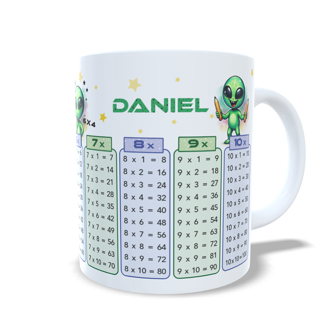 Taza tablas de multiplicar con nombre - Alien Marciano Extraterrestre