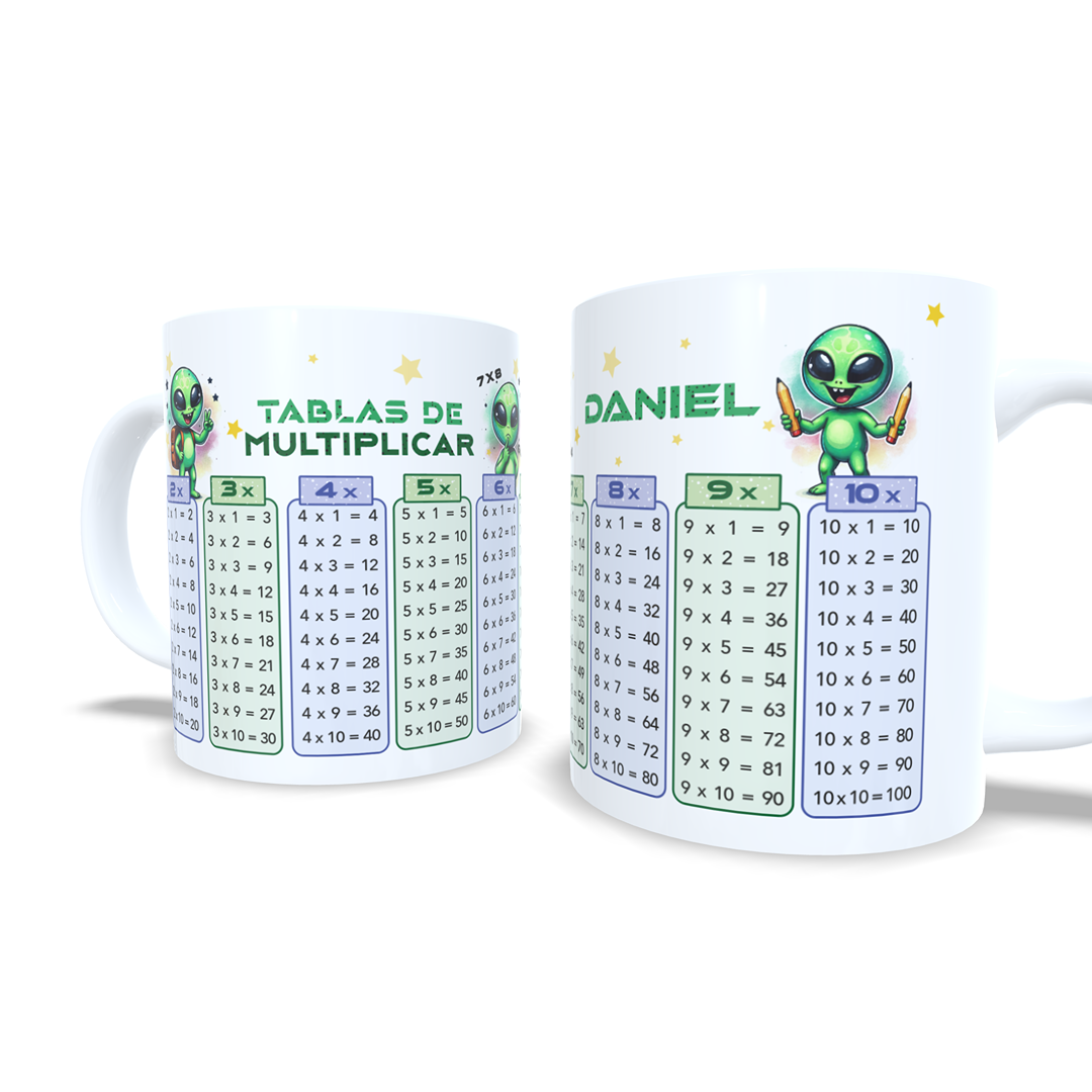 Taza tablas de multiplicar con nombre - Alien Marciano Extraterrestre