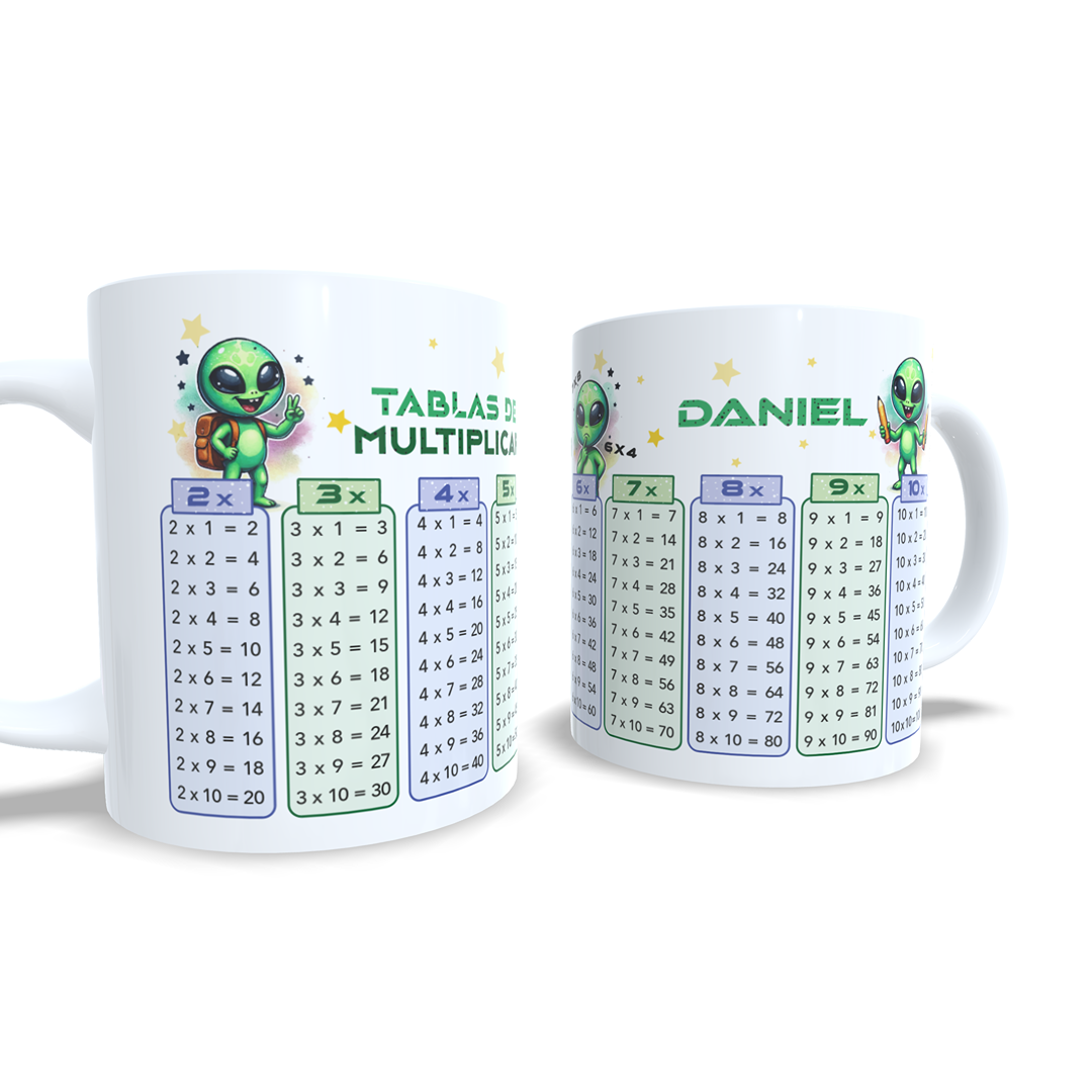 Taza tablas de multiplicar con nombre - Alien Marciano Extraterrestre
