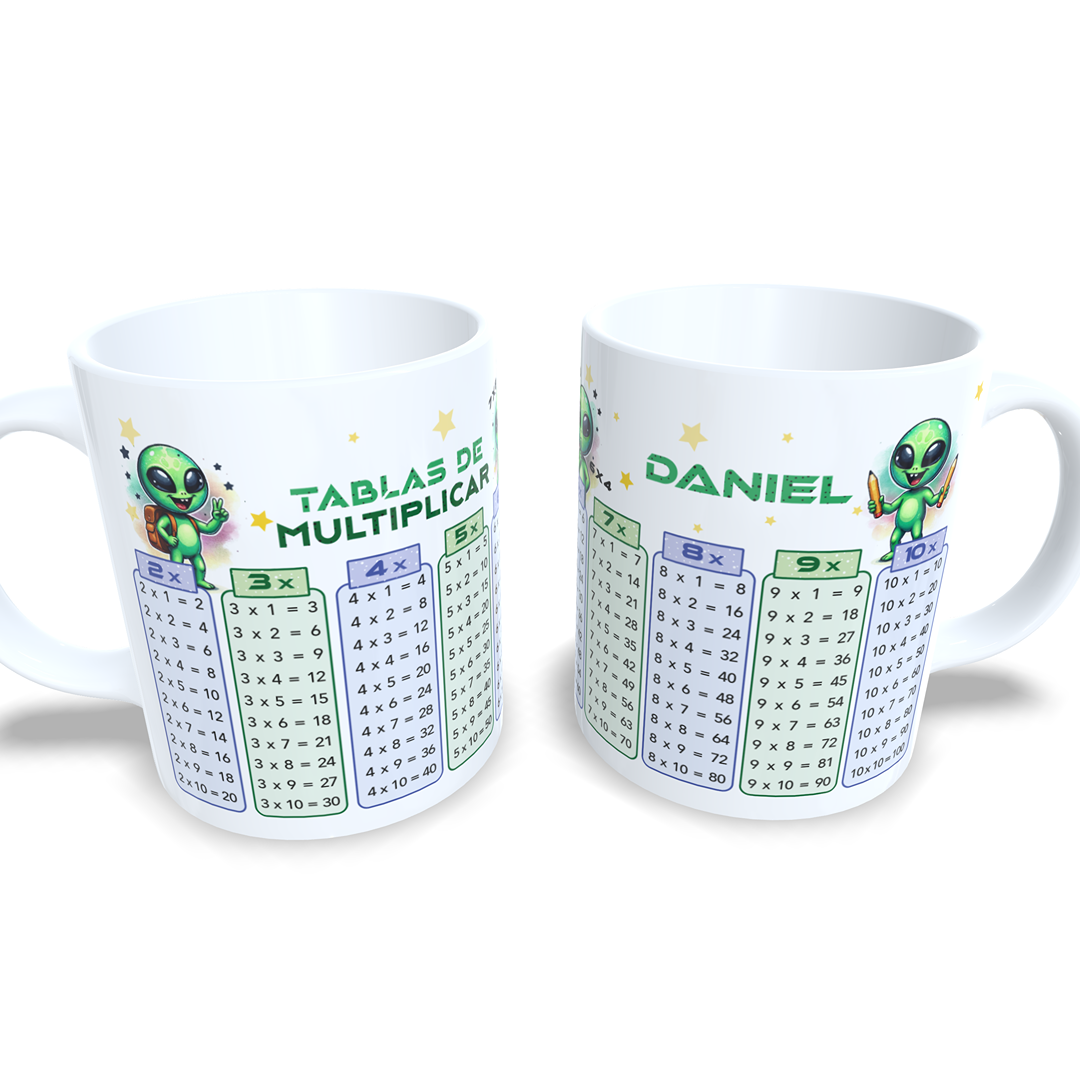 Taza tablas de multiplicar con nombre - Alien Marciano Extraterrestre