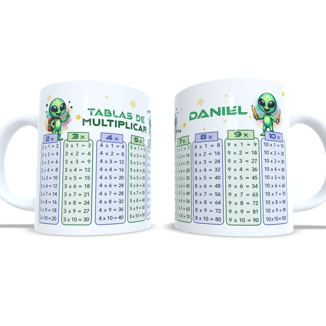 Taza tablas de multiplicar con nombre - Alien Marciano Extraterrestre