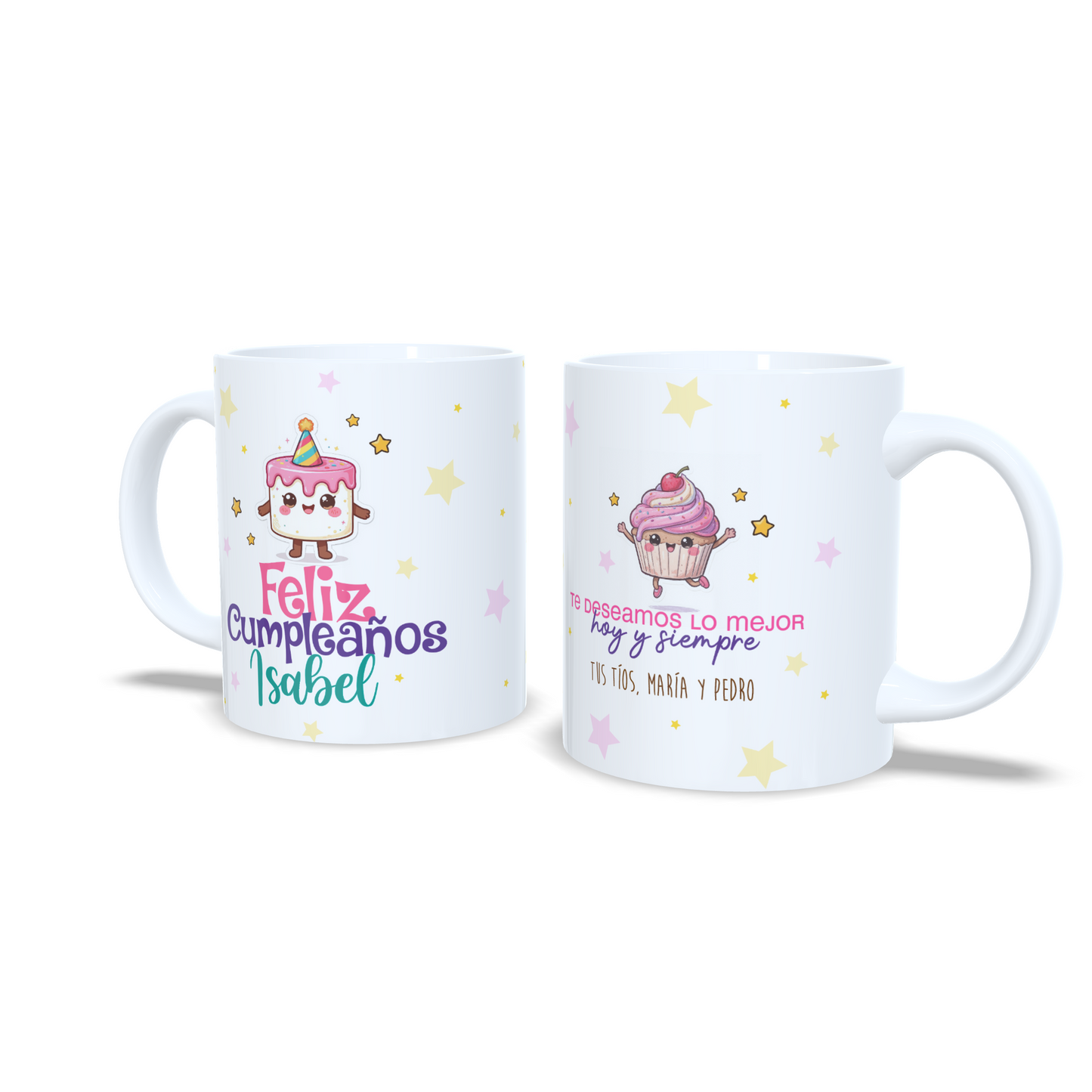 Feliz cumpleaños taza celebracion con dedicatoria