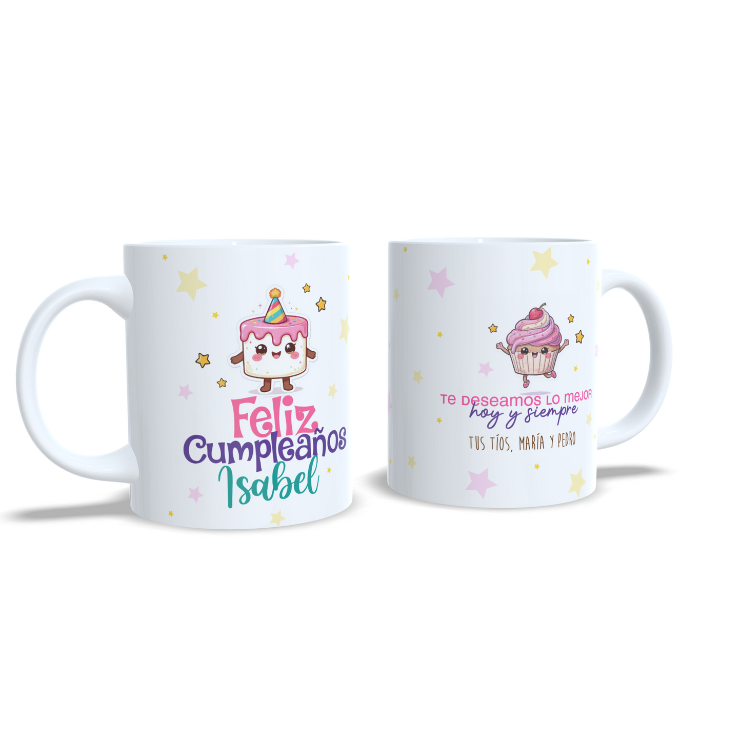 Feliz cumpleaños taza celebracion con dedicatoria