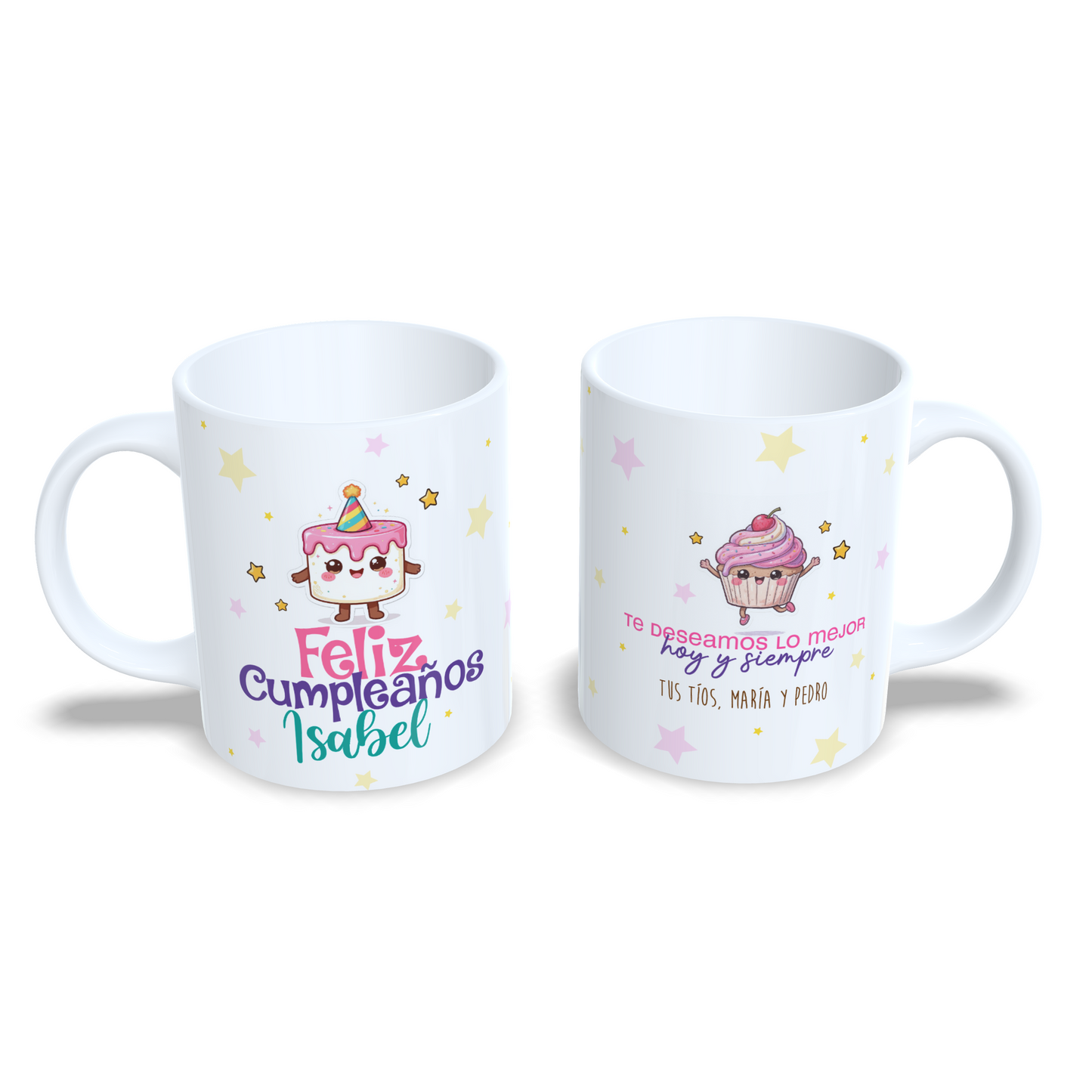 Feliz cumpleaños taza celebracion con dedicatoria