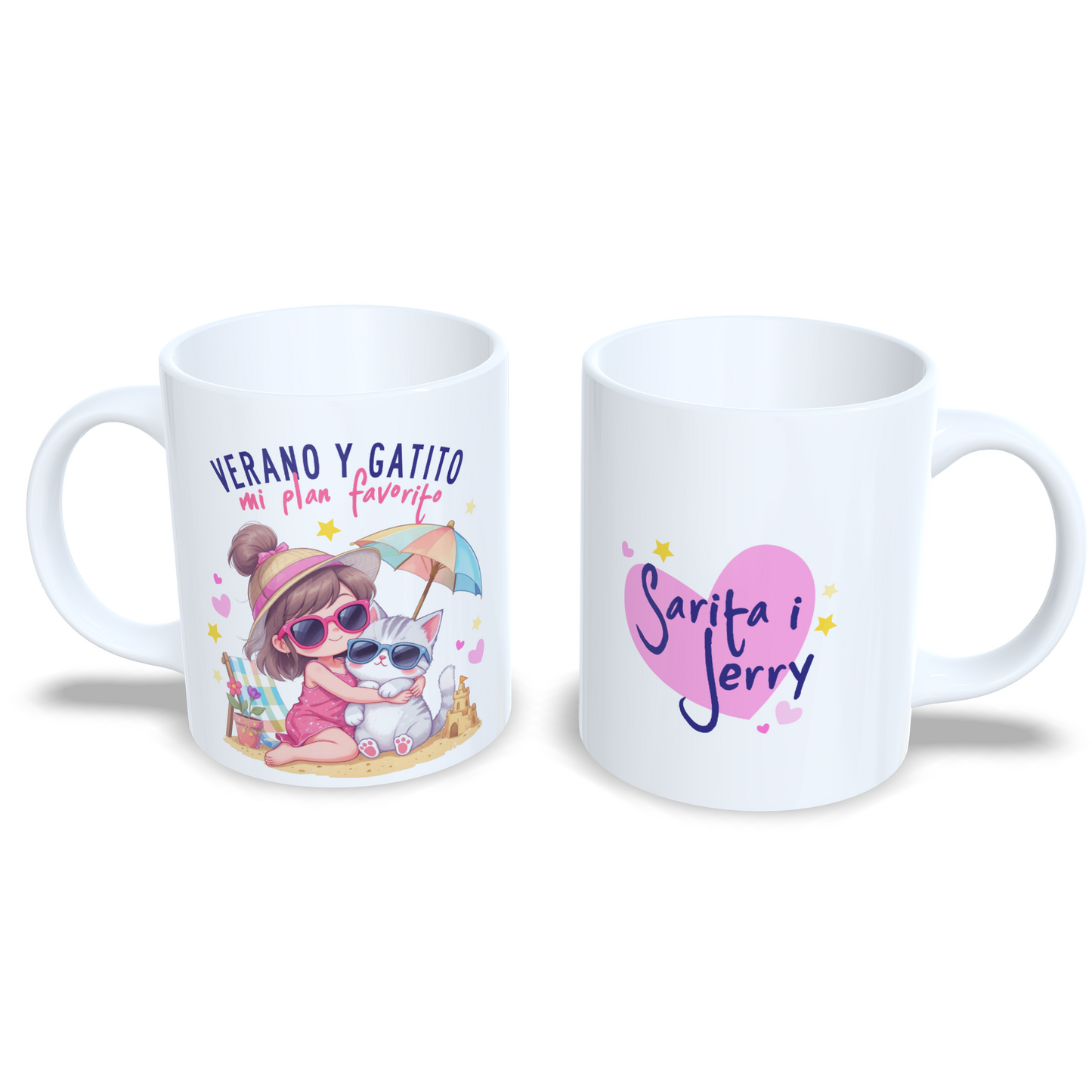 Verano y gatito mi plan favorito - Niña morena gato - Taza personalizada