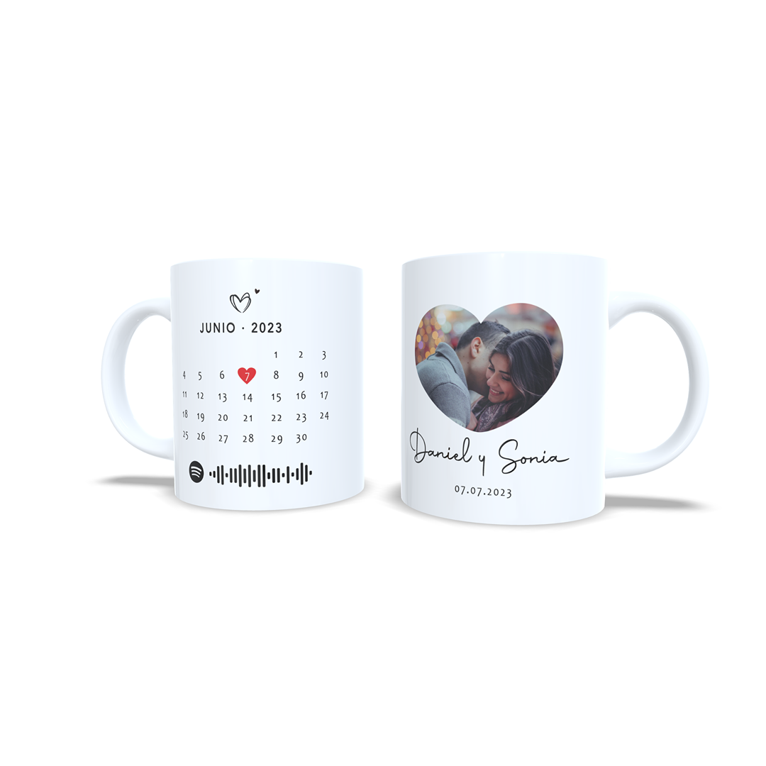 Taza Aniversario Parejas canción de Spotify opcional con foto - Versión 1