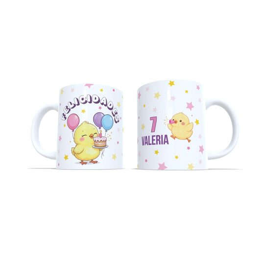 Cumpleaños pollito felicidades - Taza con nombre y edad