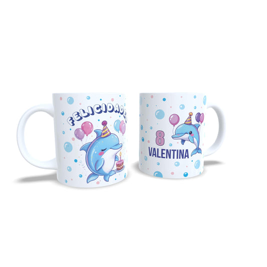 Cumpleaños delfin felicitacion - Taza nombre y edad