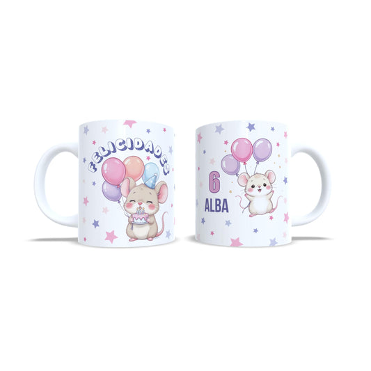 Cumpleaños ratoncito felicidades - Taza con nombre y edad raton