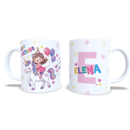 Niña encima de unicornio con globos cumpleaños - Taza infantil