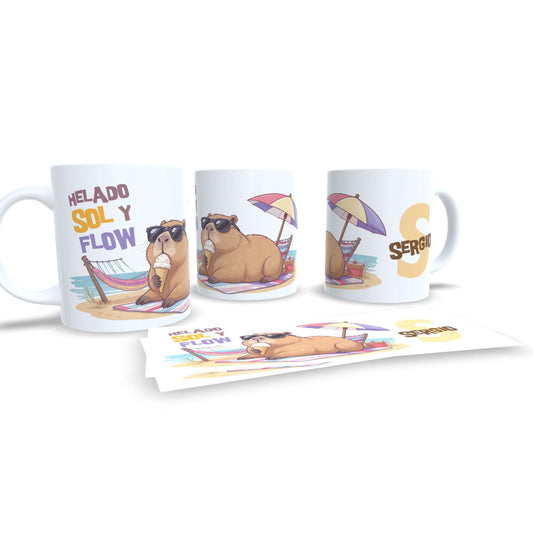 Helado, sol y flow capibara - Taza personalizada nombre