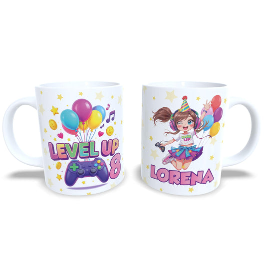 Cumpleaños Level up gamer videojuegos version niña taza