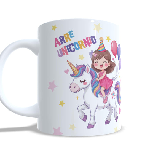 Niña encima de unicornio con globos cumpleaños - Taza infantil