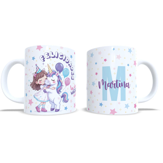Niña abrazando unicornio cumpleaños - Taza felicidades
