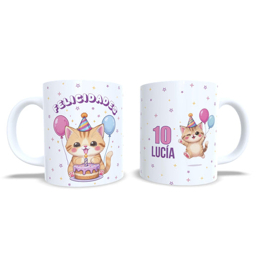 Cumpleaños gatito felicidades - Taza con nombre y edad