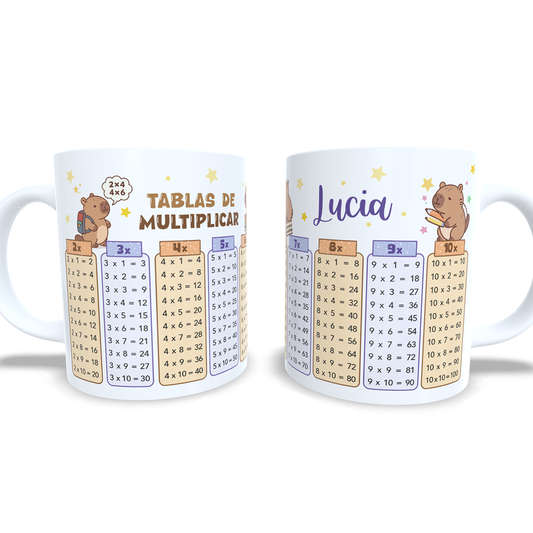 Taza tablas de multiplicar con nombre (Capibara)