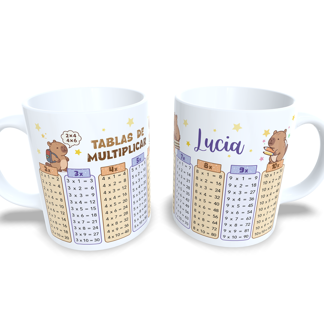 Taza tablas de multiplicar con nombre (Capibara)