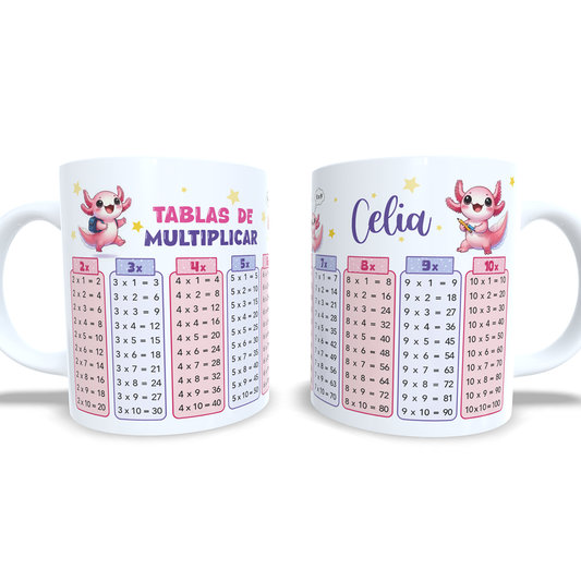 Taza tablas de multiplicar con nombre - Ajolote Axolotl