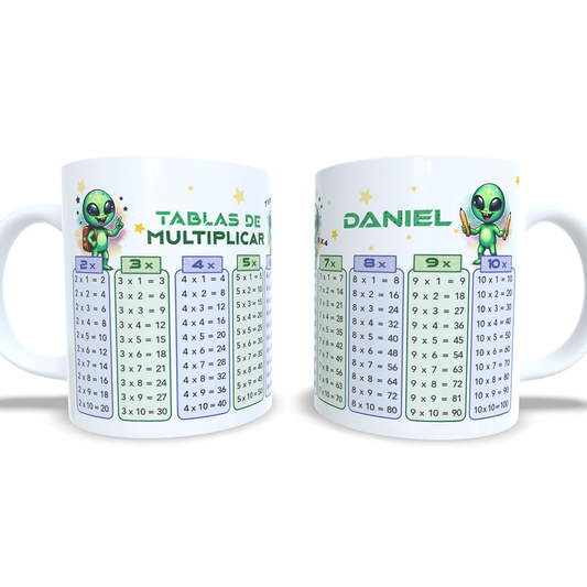 Taza tablas de multiplicar con nombre - Alien Marciano Extraterrestre