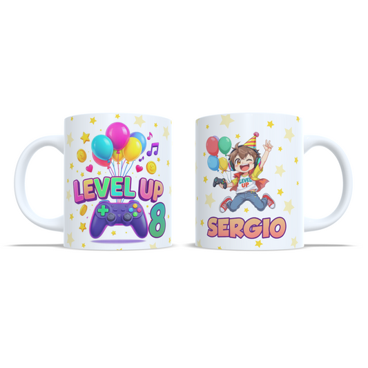 Cumpleaños Level up gamer videojuegos version niño taza